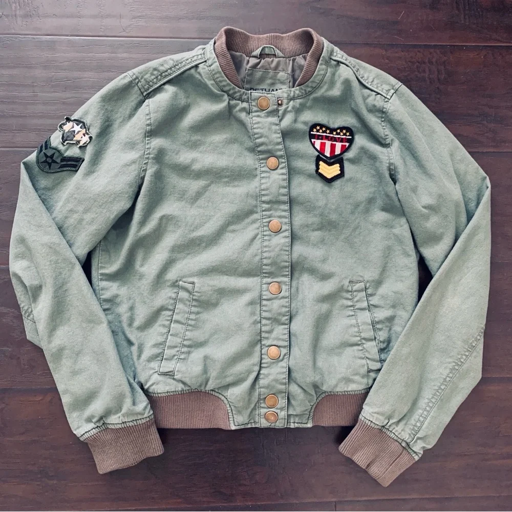 Bethany Mota Cute Top Gun Inspired Green Army Military Bomber Jacket | Size: M